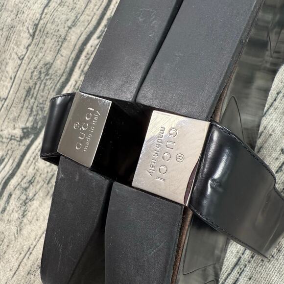 Authentic Gucci Black Leather Platform Slide Sandals Women’s Square Toe Italy - Picture 4 of 13